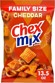 Chex Mix Cheddar Snack Mix, Family Size, 13.5 oz | Corn & Wheat Chex, Pretzels, Cheese Crackers, Mini Breadsticks, 50% Less Fat than Regular Potato Chips
