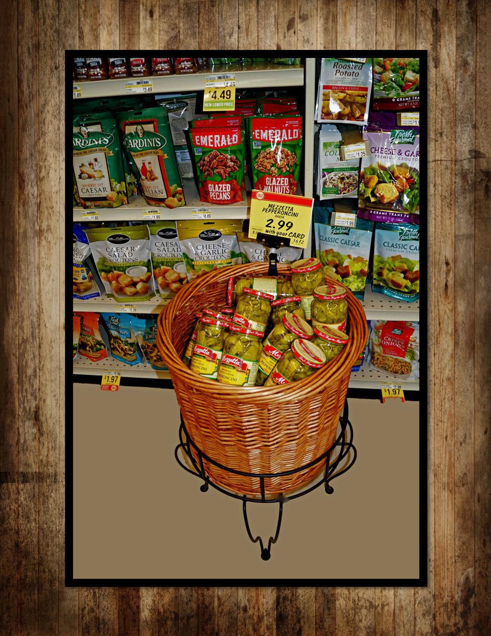 1-Tier Round Willow Basket Display with Sign Clips by Mobile Merchandisers – 1 tier, Alloy Steel, Model K1726S-MB
