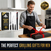 Iron Grillers Carving Knife Set, 12 Inch Slicing Knife with Boning Knife and Fork, Silver