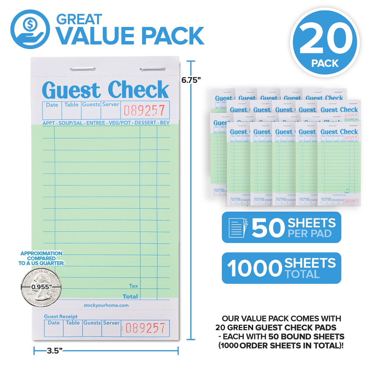 Stock Your Home 20 Pack / Green / 1 Guest Checks