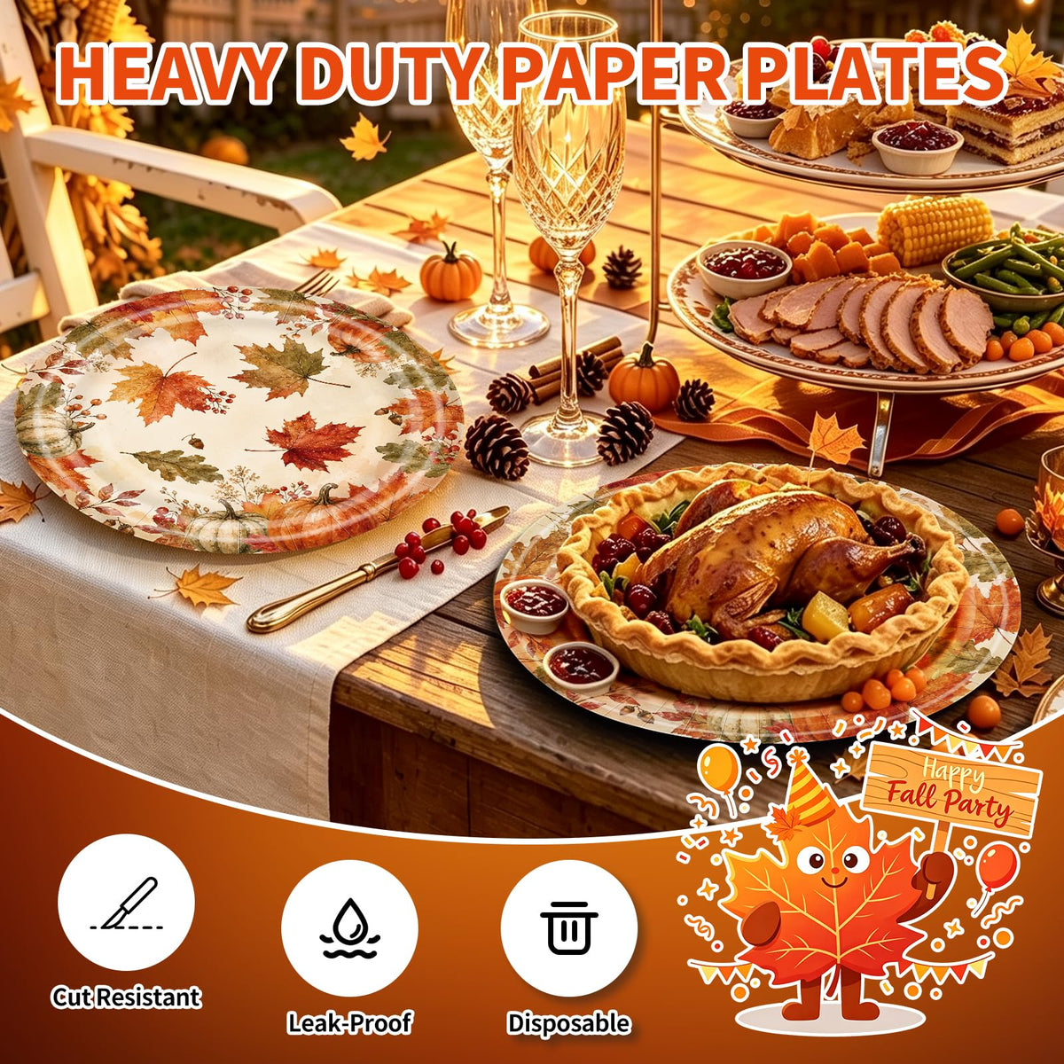 GLOFAVOR Thanksgiving Dinnerware Set, 100 Pieces, Fall Prints