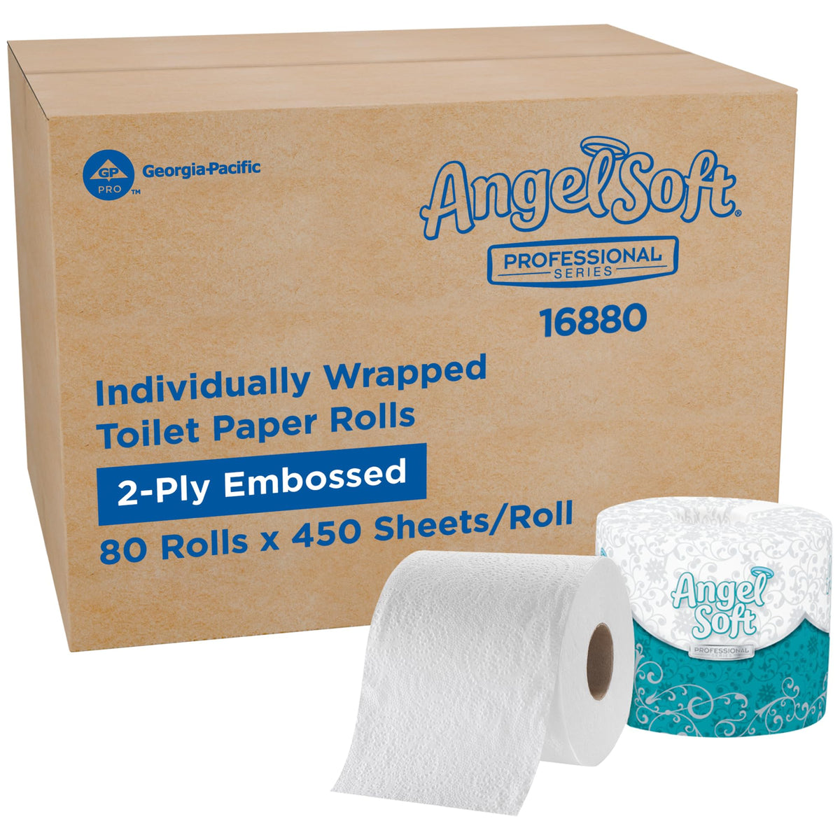 Angel Soft Professional Series by PRO 2-Ply Embossed Toilet Paper by Georgia-Pacific – 450 Count (Pack of 80), Paper, Angel Soft, Pack of 80, Model 16880