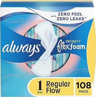 Always Infinity Feminine Pads for Women, Size 1 Regular, with Wings, unscented, 108ct