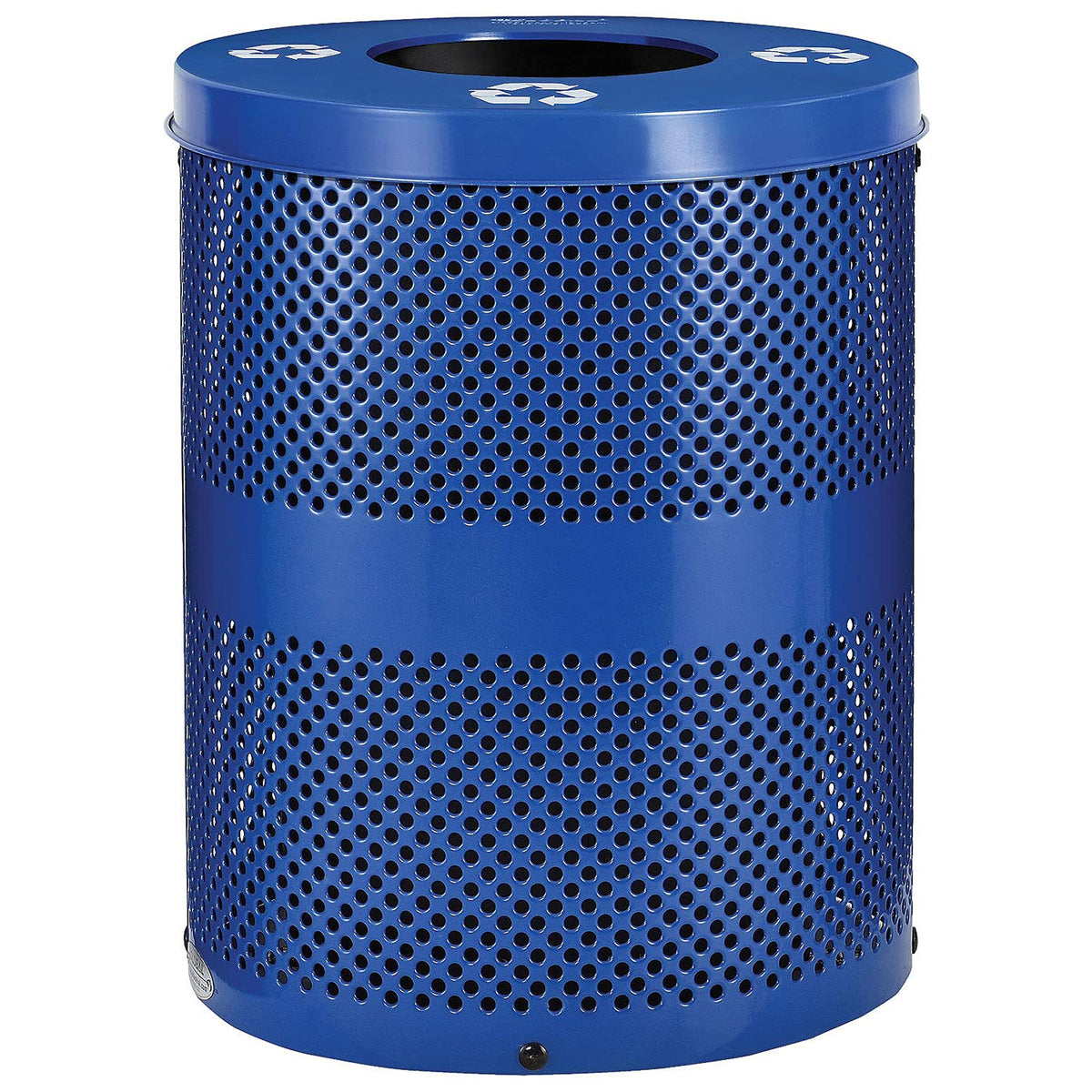 Thermoplastic Perforated Recycling Receptacle w/Flat Lid by Global Industrial – 32.0 gallons, Steel, Blue, Model 261959BL