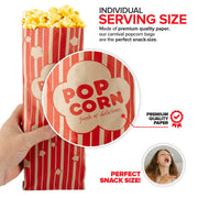 2 oz Paper Popcorn Bags Bulk (100 Pack) Large Kraft & Red Pop-corn Bag Disposable for Carnival Themed Party by Stock Your Home – 100 Count, 2.0 ounces, Plastic, Kraft & Red