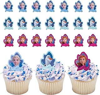 DecoPac Frozen II Rings, Cupcake Decorations Featuring Elsa, Anna, And Olaf For Birthday And Christmas Celebrations - 24 Pack