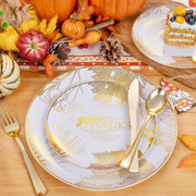 Nervure Thanksgiving Dinnerware Set, 175 Pieces for 25 Guests, White Gold