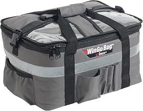 Winco 17" Gray Insulated Food Delivery Bag with Beverage Divider, Medium
