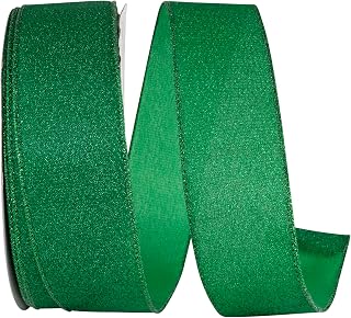 Reliant Ribbon Glimmer Sparkle Metallic Wired Edge, Emerald, 2-1/2 Inch, 50 Yards