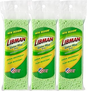 Libman Gator Mop Refill Heads, Extra-Absorbent 9" Sponge, 3 Pack