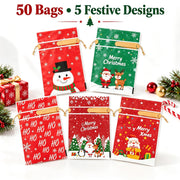 JOINDO Christmas Treat Bags, 6 by 9 Inches with 2 Inch Gusset, Set of 50