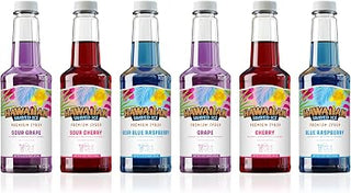 Hawaiian Shaved Ice Syrup Cherry, Grape, Blue Raspberry Pints bundled with 3 Sour Pints