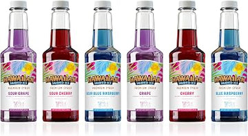 Hawaiian Shaved Ice Syrup Cherry, Grape, Blue Raspberry Pints bundled with 3 Sour Pints