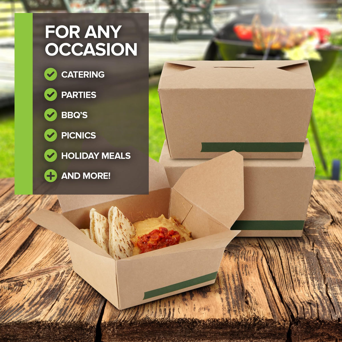 Set of 50 30 oz Food Take Out Containers Disposable Small Microwaveable Paper To Go Boxes Grease Resistant Kraft Cardboard Lunch Box Takeout by Stock Your Home – Model 2910