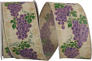 Reliant Ribbon Grapes And Vines Linen Sparkle Wired Edge Ribbon, 2-1/2 Inch X 10 Yards, Natural
