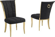 Modern Square Tufted Dining Chairs Set of 2 with Gold or Silver Chrome Legs, Velvet or Boucle Upholstered High Back Side Chairs with Ring Pull, Luxury Accent Chairs for Kitchen