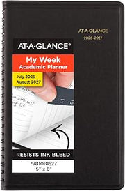 AT-A-GLANCE Planner 2026-2027 Weekly Academic 14-Month July-August Hourly Appointment Book, 5" x 8", Black (7010105)