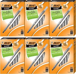 BIC Round Stic Xtra Life Black Ballpoint Pens, Medium Point (1.0mm), 216-Count Pack of Bulk Pens, Flexible Round Barrel for Writing Comfort, No. 1 Selling Ballpoint Pens