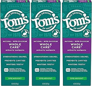 Tom's of Maine Whole Care Natural Toothpaste with Fluoride, Spearmint, 4 Ounce (Pack of 3), (Packaging May Vary)