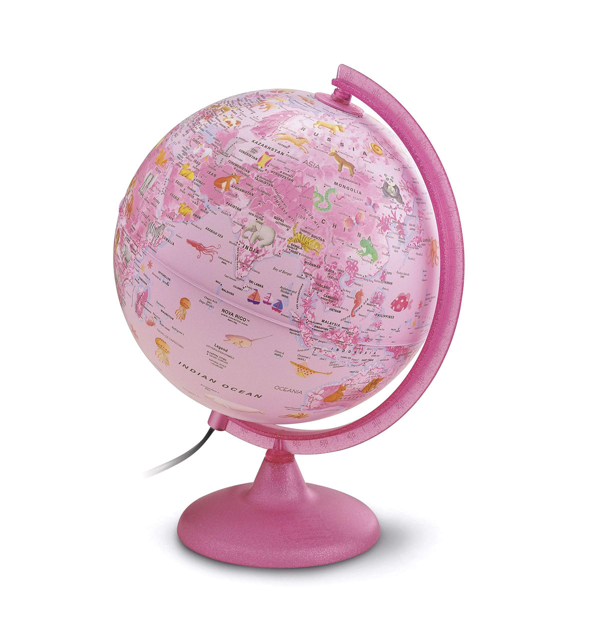25cm Zoo Illuminated Children's Globe (Pink) by Tecnodidattica – Plastic, Pink, Model 8000623001424