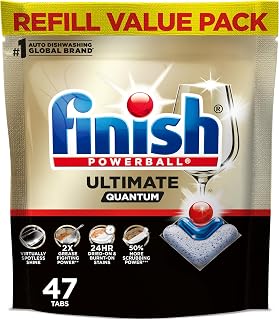 Finish Ultimate Quantum Dishwasher Pods, New & Improved Formula, Dishwasher Detergent Dish Soap, Removes Burnt-On & Dried-On Stain, Degreasing & Scrubbing Power, Fresh Scent, 47 Count