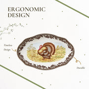 Spode Woodland Turkey Pickle Dish, 8.5 Inch Porcelain, Brown White