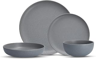 Fortessa Sound Stoneware 16 Piece Dinnerware Set, Service for 4, Cement