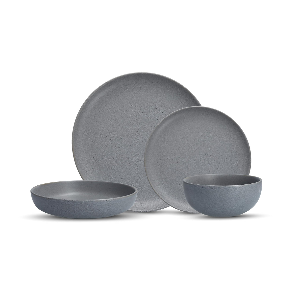 Sound Stoneware 16 Piece Dinnerware Set by Fortessa – Service for 4, Stoneware, Cement, Pack of 16, Model 6500.SND.PB.SET
