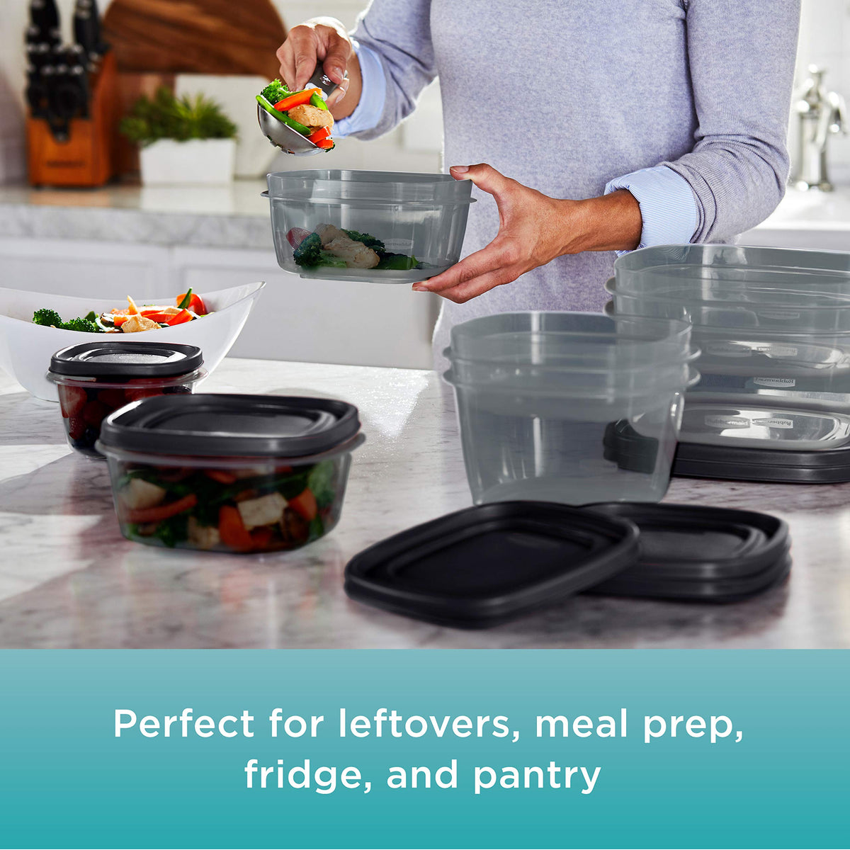 EasyFindLids Food Storage Containers with SilverShield Antimicrobial Protection by Rubbermaid – Assorted Sizes (42-Piece), 4.85 liters, Plastic, Gray, Model 2135721