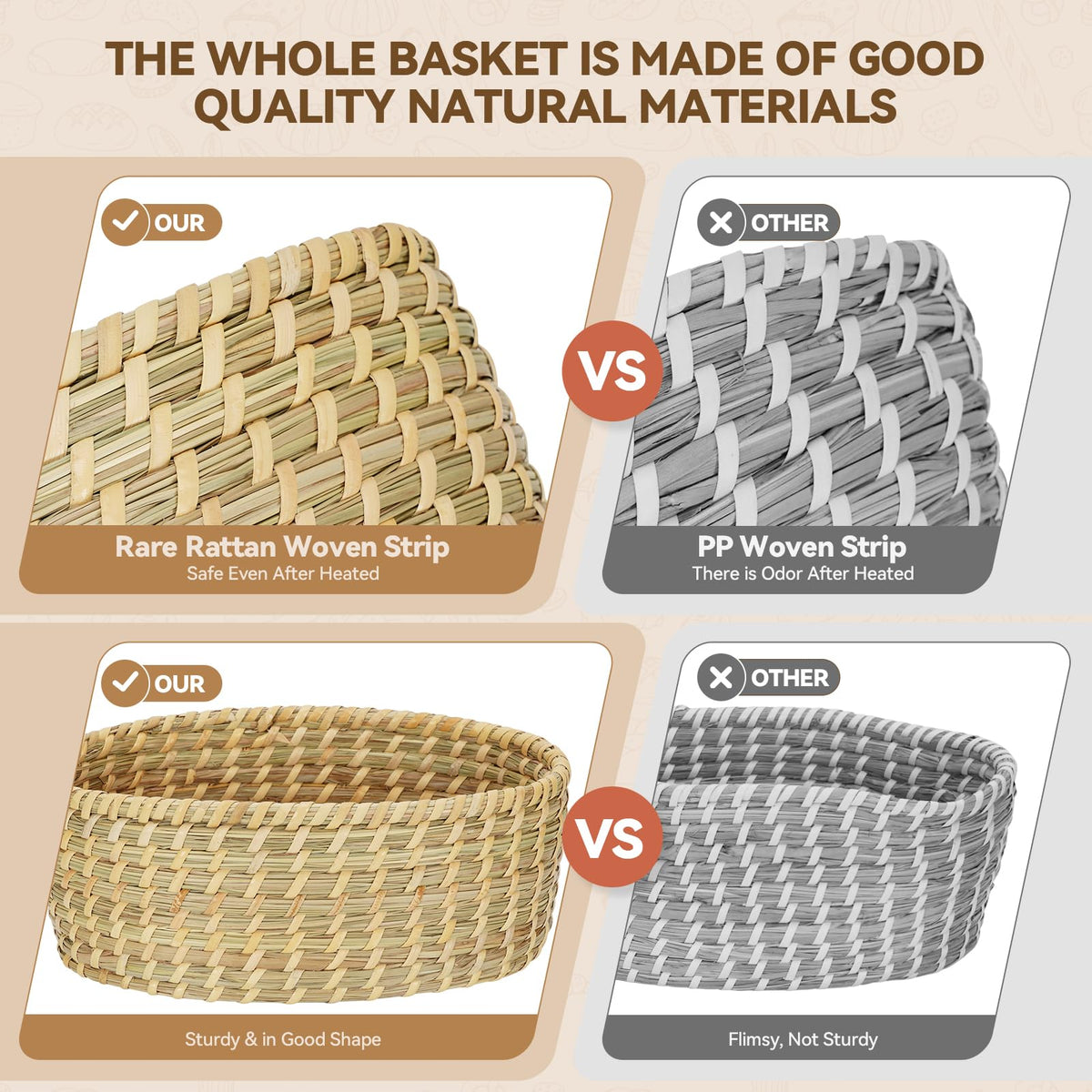 Willow Weave Woven Serving Basket with Warming Stone, Natural, 12 x 8.25 x 4.7 Inches