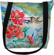 Betsy Drake TY1007M 16 x 16 in. Hummingbird & Red Flower Tote Bag - Medium