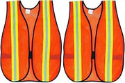 MCR Safety V201R Polyester Mesh General Purpose Safety Vest with 2-Inch Lime/Silver Reflective Stripe Fluorescent Orange / 2 PACK