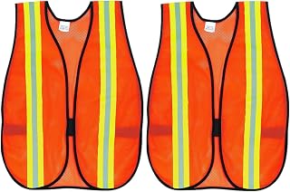 MCR Safety V201R Polyester Mesh General Purpose Safety Vest with 2-Inch Lime/Silver Reflective Stripe Fluorescent Orange / 2 PACK