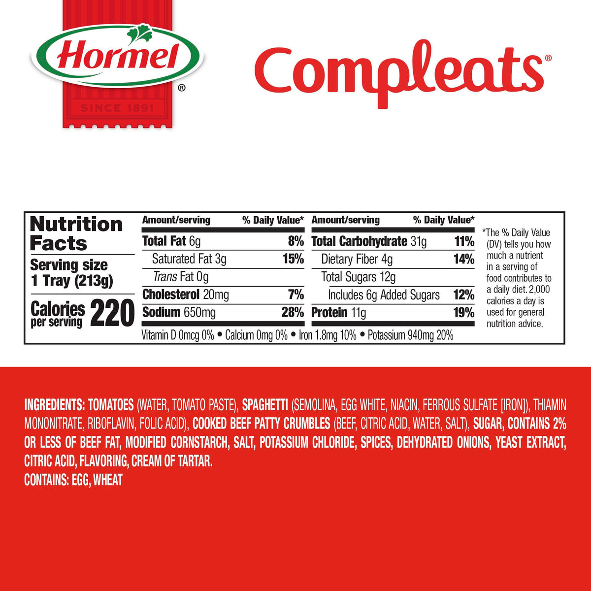 Hormel Compleats Spaghetti with Meat Sauce / 7.5 Ounce (Pack of 7) / Spaghetti & Meat Sauce Meat Dishes