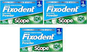 Fixodent Denture Adhesive Powder, Extra Strong, Plus Scope, Strong, Long Hold Powder, Airtight Seal, 1.6 OZ, Pack of 3