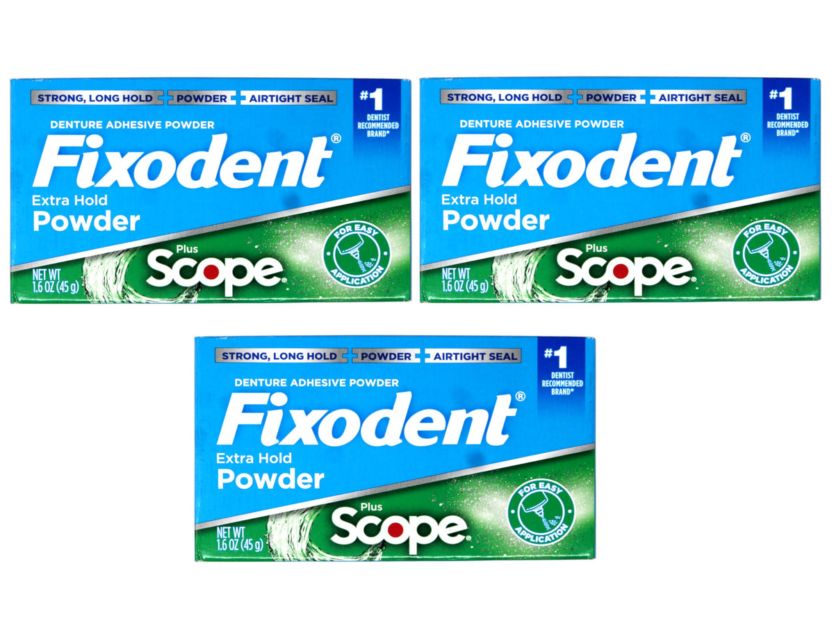 Denture Adhesive Powder by Fixodent – Powder, white, Pack of 3, Model 818-0556