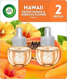 Air Wick Plug-In Scented Oil Refills, 2 Count, Hawaii Exotic Papaya and Hibiscus Flower, Air Freshener, Essential Oils