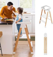 Guidecraft Kitchen Helper Flex Toddler Tower Step Stool for Kids and Adults - White: Adjustable and Foldable Wood Step Stool