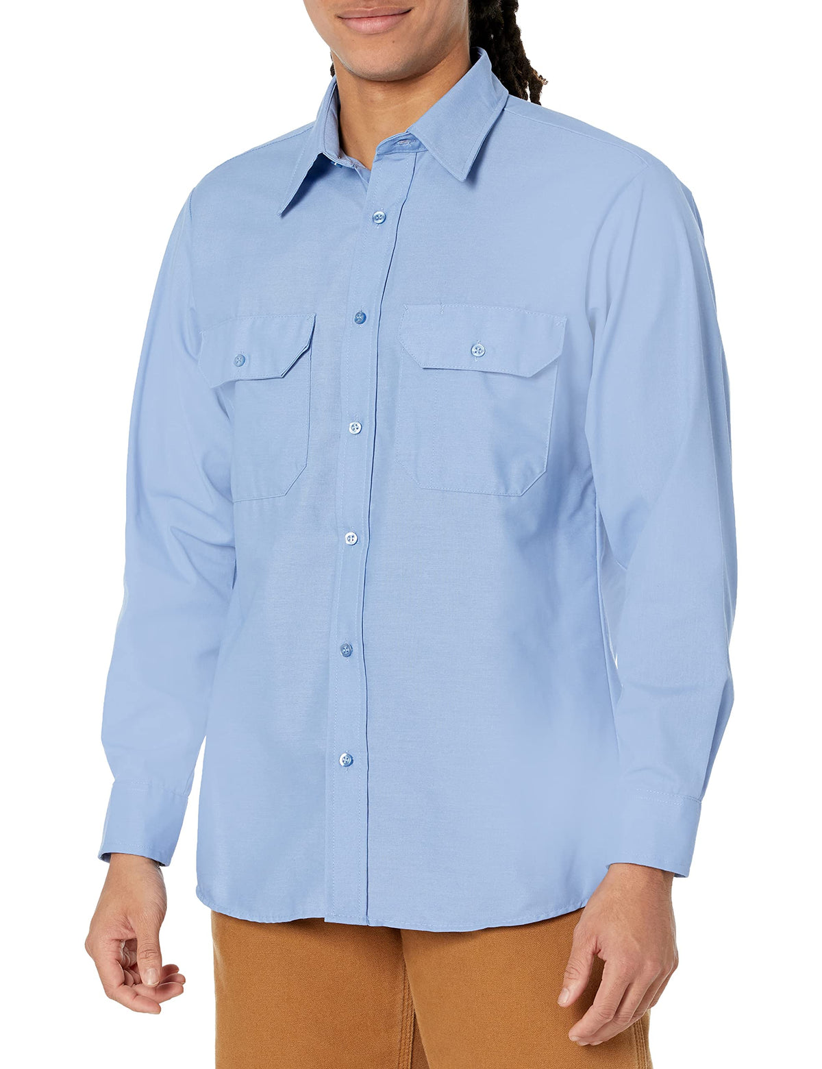 Men's Solid Dress Uniform Shirt by Red Kap – Large, Polyester/35, Petrol Blue, Model SP50MBL323