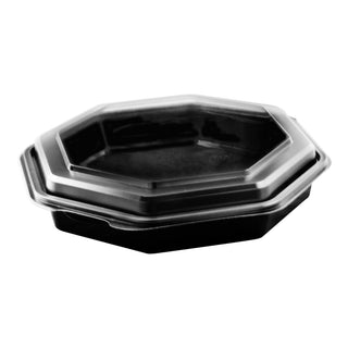 Solo 864057-AP94 9 in Black/Clear PET Plastic Hinged Container, 9.57 X 9.18 in (Case of 100)