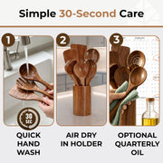 Woodenhouse Teak Wooden Utensil Set, 8 Piece with Holder, Brown