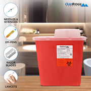 Large Sharps Container for Home Use and Professional 2 Gallon (1-Pack) with Chimney Top by OAKRIDGE PRODUCTS – 1 Count (Pack of 1), 2 gallons, red, Model 823503