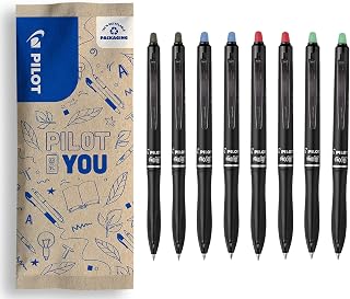PILOT - Set of 8 FriXion Ball Plus - Ergonomic Eraser Pens - Retractable & Refillable - Made of Recycled Plastic - 2 Black, 2 Blue, 2 Red, 2 Green - Medium Tip