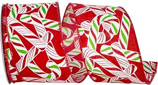 Reliant Ribbon Candy Cane Sundry Tossed Wired Edge, Red, 2-1/2 Inch, 10 Yards