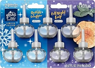 Glade PlugIns Refills Air Freshener, Scented and Essential Oils for Home and Bathroom, Fall Night Long + Starlight & Snowflakes Mix Pack, 4.69 Fl Oz, 7 Count