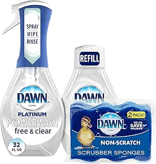 Dawn Free & Clear Powerwash Dish Spray, Dish Soap, 1 Spray (16oz), 1 Refill (16oz) Non-Scratch Scrubber Sponge (2 count), 1 set