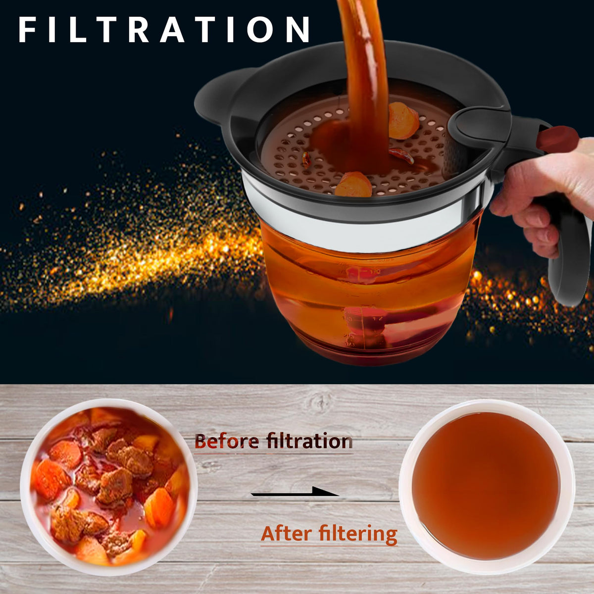 Mimlevey Gravy Separator with Bottom Spout, 4 Cup Capacity, Red with Peeler