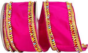 Reliant Ribbon 93923W-222-10D Beaded Candy Edge Deluxe Wired Edge Ribbon, 4 Inch X 5 Yards, Fuchsia