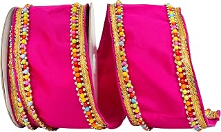 Reliant Ribbon 93923W-222-10D Beaded Candy Edge Deluxe Wired Edge Ribbon, 4 Inch X 5 Yards, Fuchsia