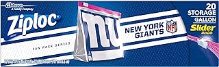 Slider Storage Gallon Bag by Ziploc – 20 Count (Pack of 1), 1.0 gallons, Plastic, New York Giants, Model 305564